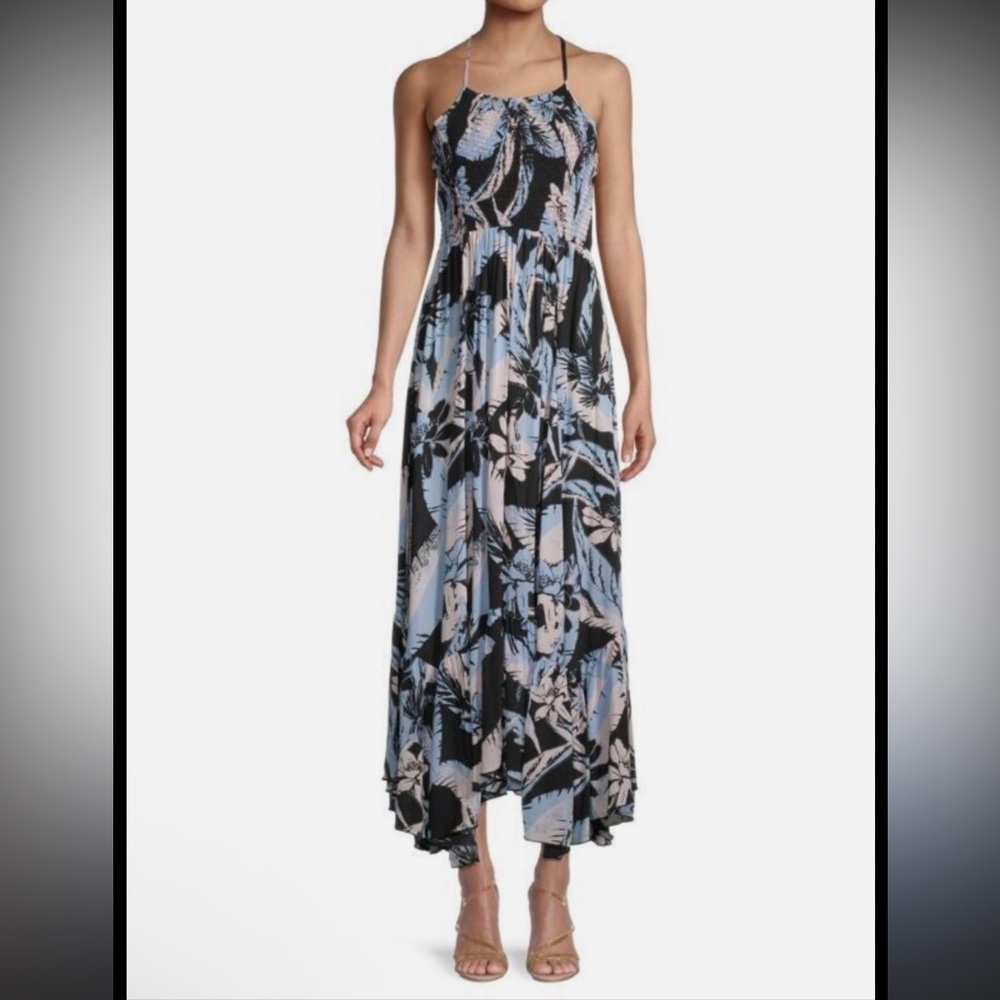Free People Intimately Heat Wave Printed Maxi Dress in Black and Blue